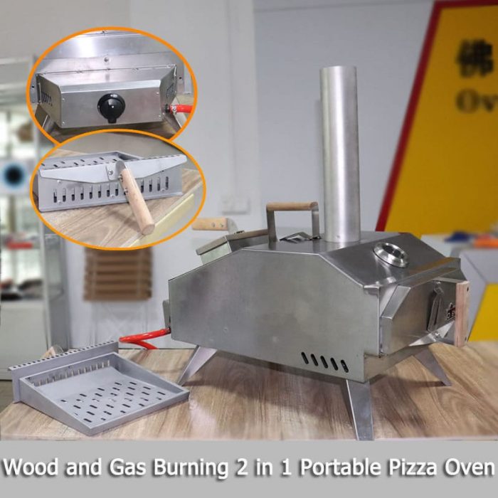 Wood and Gas Burning 2 in 1 Portable Pizza Oven