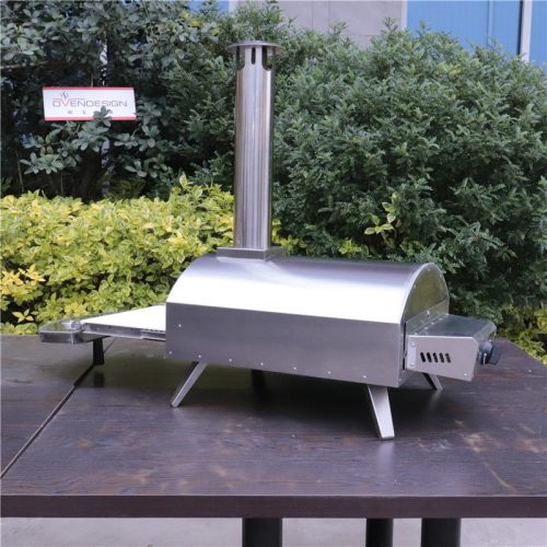 Portable gas powered pizza oven with pull-out drawer